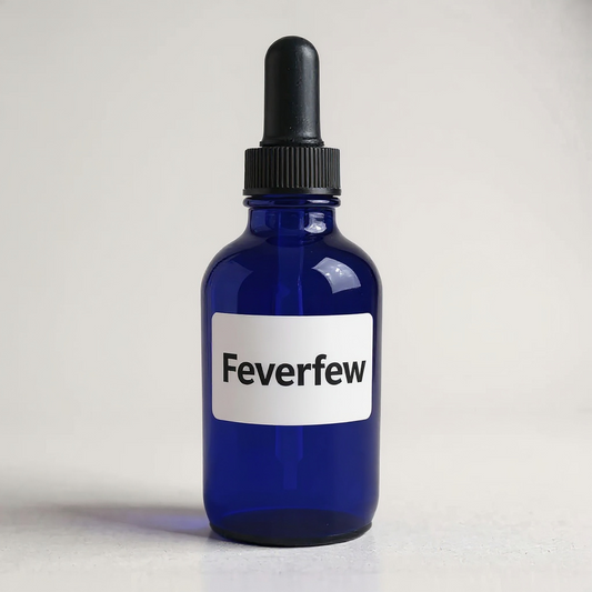 Organic Feverfew Tincture in Apple Cider Vinegar with the Mother.